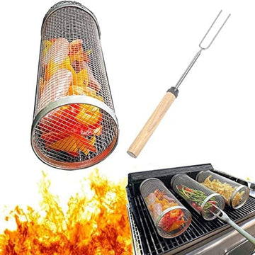 Outdoor BBQ Cylindrical Stainless Grilling Basket